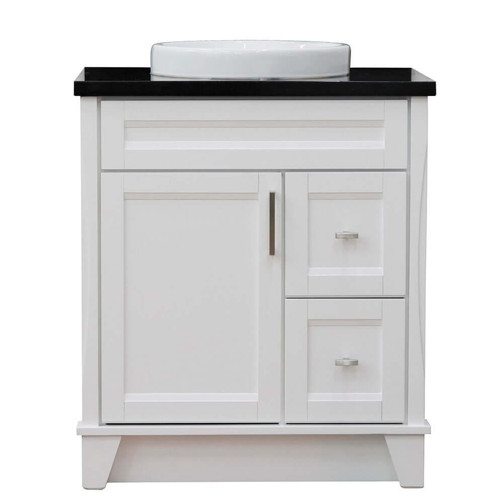 31" Single sink vanity in White finish with Black galaxy granite with round sink - 400700-31-WH-BGRD