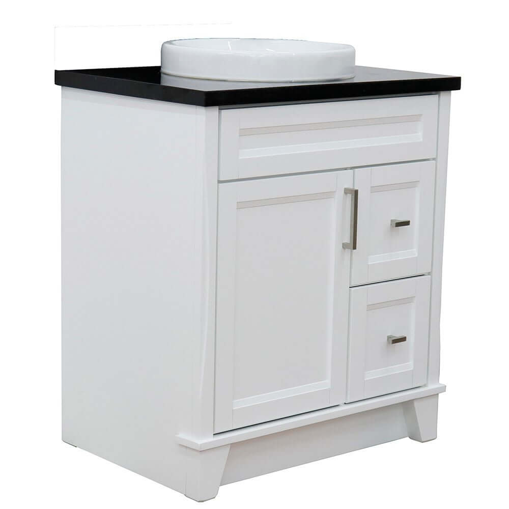 31" Single sink vanity in White finish with Black galaxy granite with round sink - 400700-31-WH-BGRD