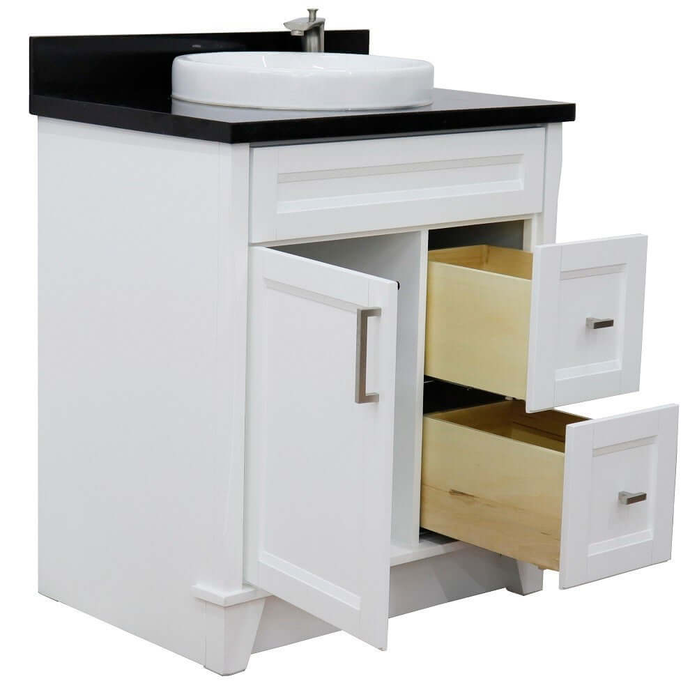 31" Single sink vanity in White finish with Black galaxy granite with round sink - 400700-31-WH-BGRD