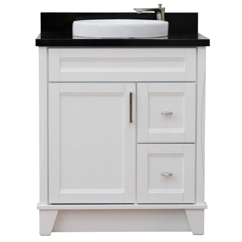 31" Single sink vanity in White finish with Black galaxy granite with round sink - 400700-31-WH-BGRD