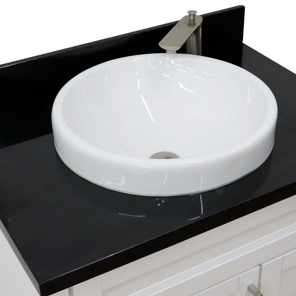 31" Single sink vanity in White finish with Black galaxy granite with round sink - 400700-31-WH-BGRD