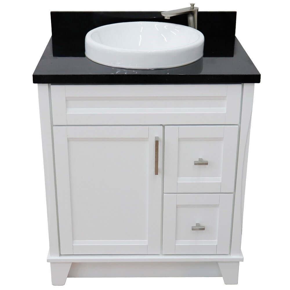 31" Single sink vanity in White finish with Black galaxy granite with round sink - 400700-31-WH-BGRD