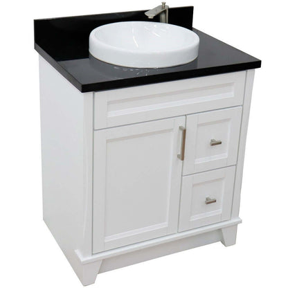 31" Single sink vanity in White finish with Black galaxy granite with round sink - 400700-31-WH-BGRD