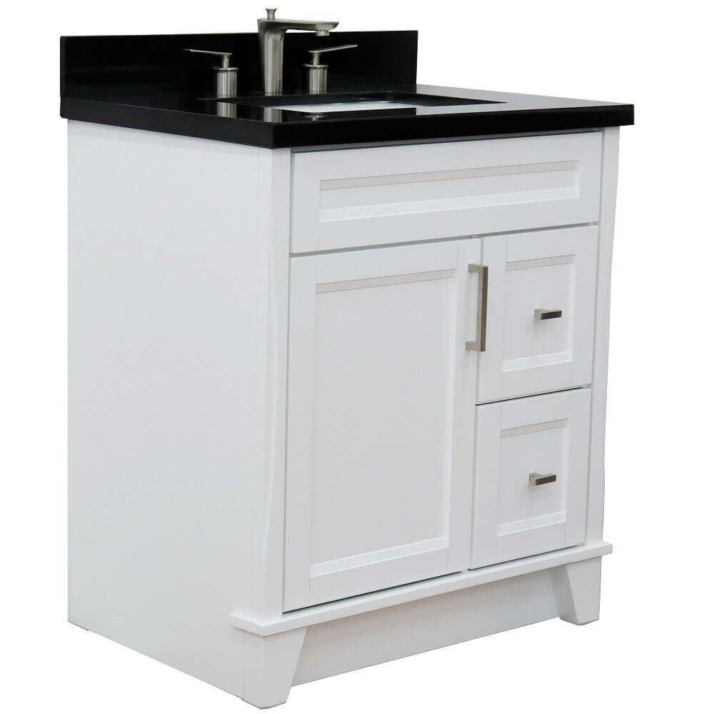 31" Single sink vanity in White finish with Black galaxy granite with rectangle sink - 400700-31-WH-BGR