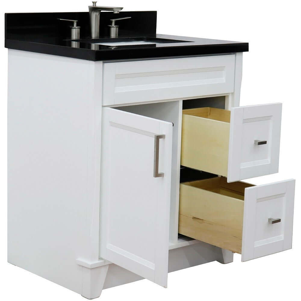 31" Single sink vanity in White finish with Black galaxy granite with rectangle sink - 400700-31-WH-BGR