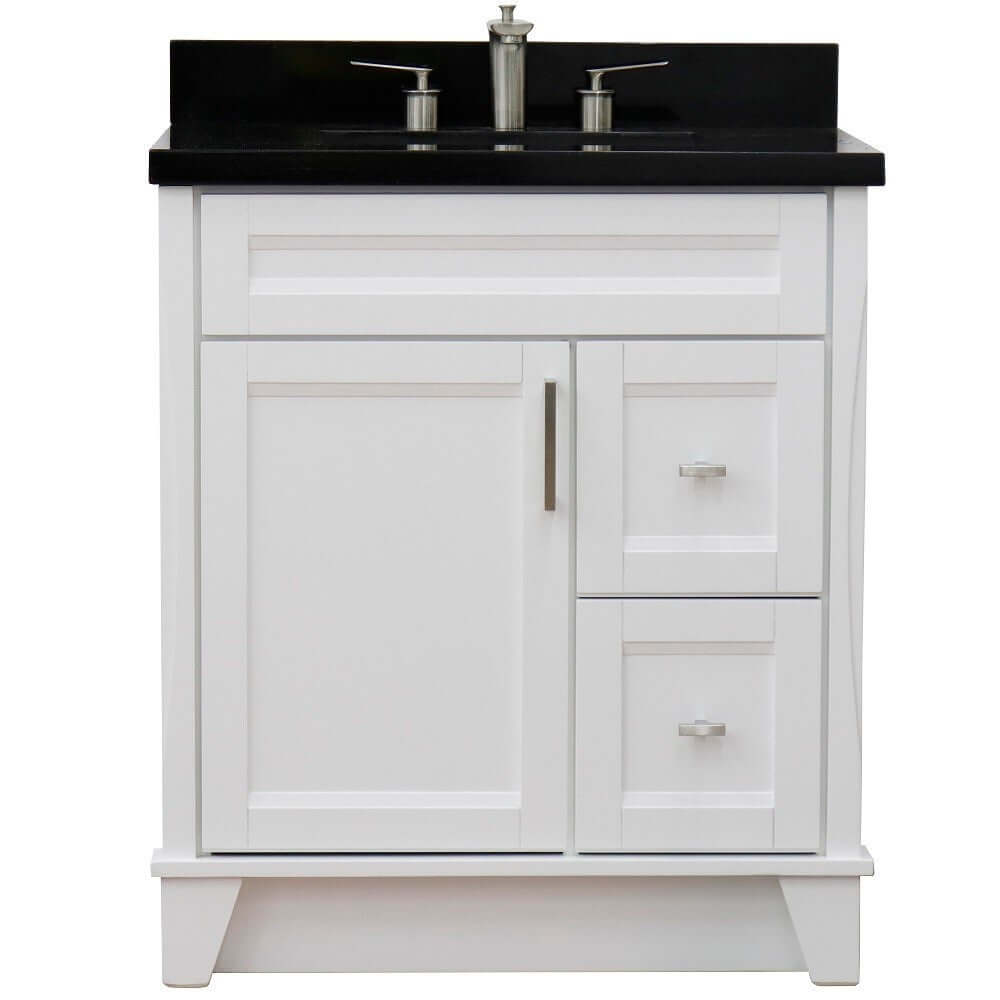 31" Single sink vanity in White finish with Black galaxy granite with rectangle sink - 400700-31-WH-BGR