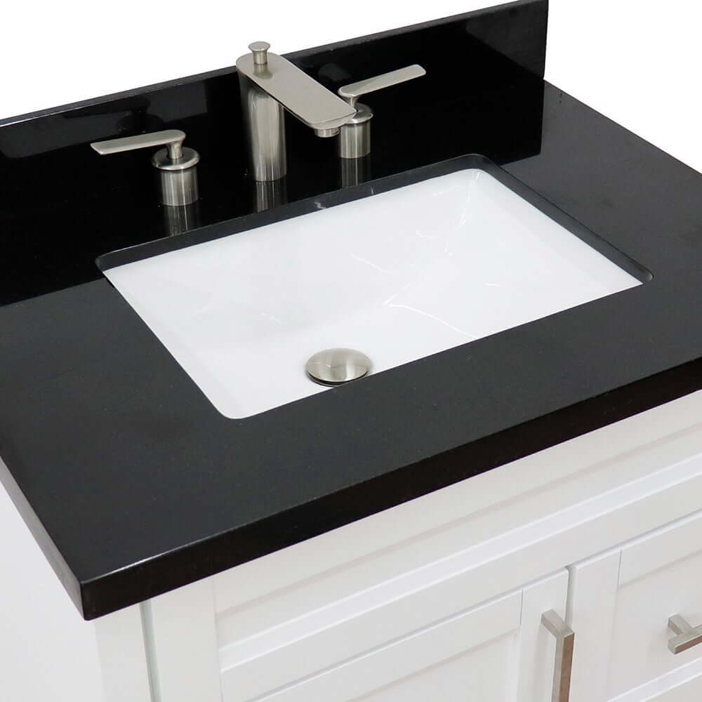 31" Single sink vanity in White finish with Black galaxy granite with rectangle sink - 400700-31-WH-BGR