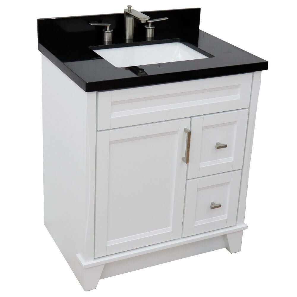 31" Single sink vanity in White finish with Black galaxy granite with rectangle sink - 400700-31-WH-BGR