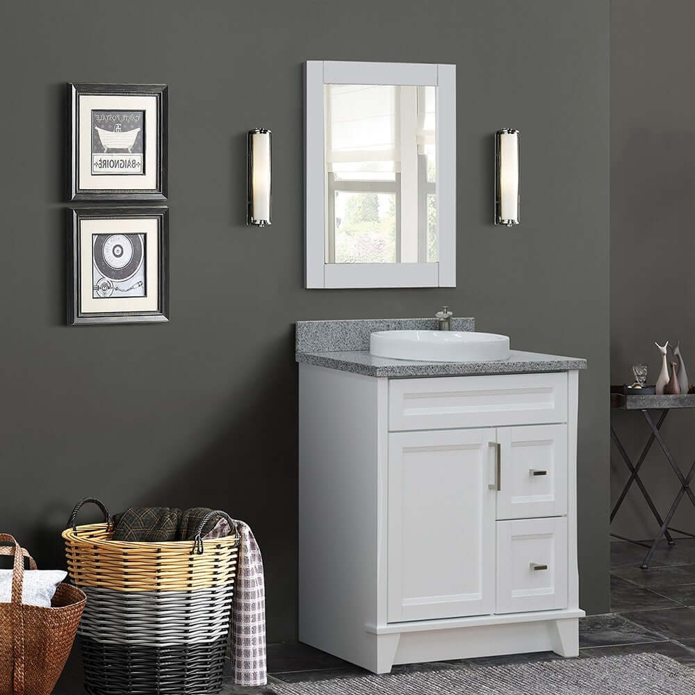 31" Single sink vanity in White finish with Gray granite with round sink - 400700-31-WH-GYRD