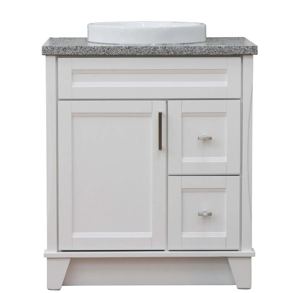 31" Single sink vanity in White finish with Gray granite with round sink - 400700-31-WH-GYRD