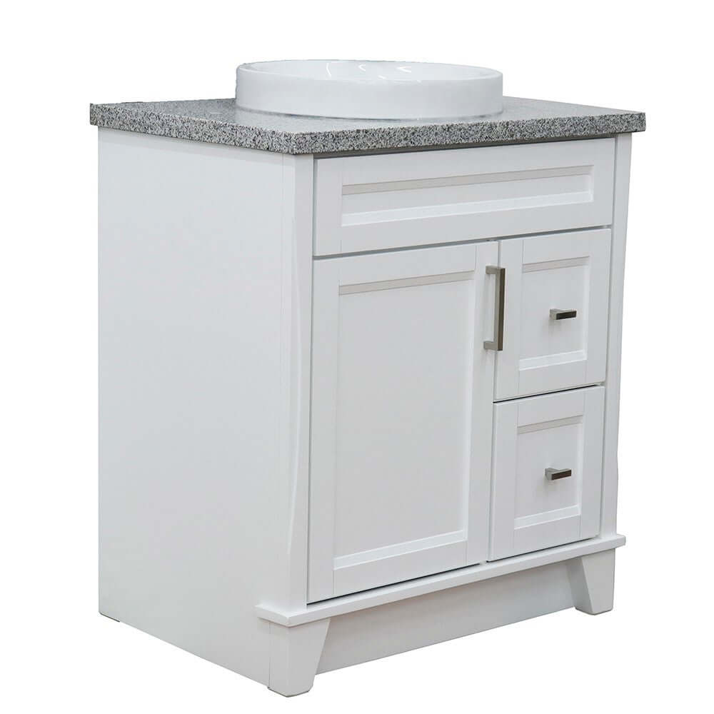 31" Single sink vanity in White finish with Gray granite with round sink - 400700-31-WH-GYRD