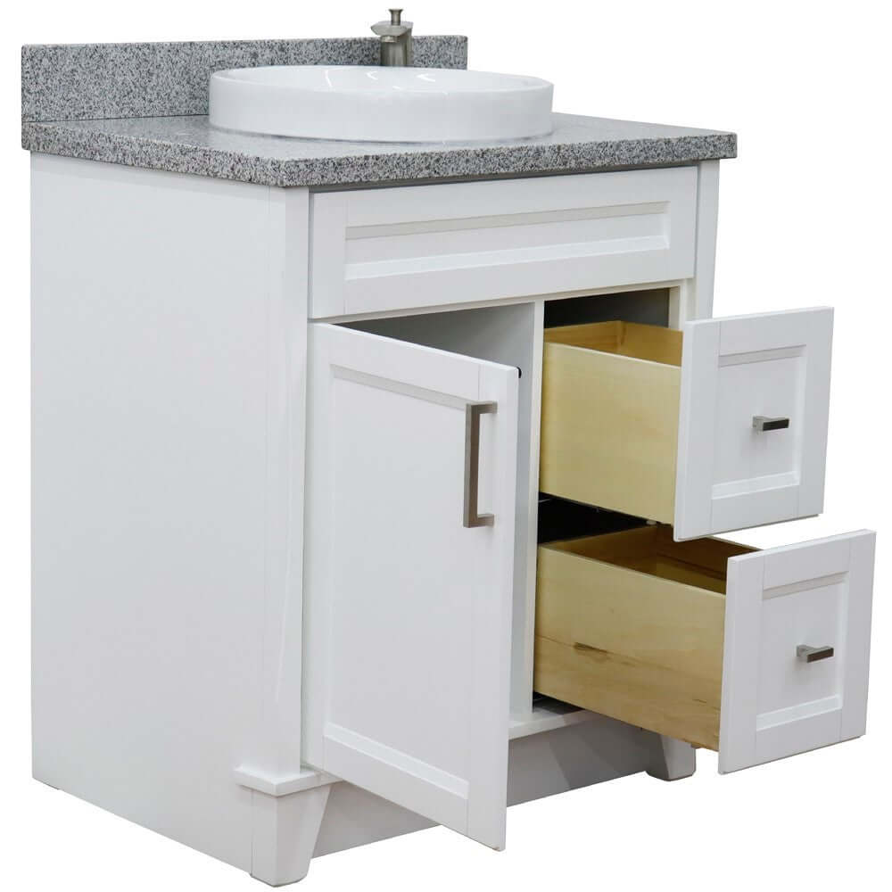 31" Single sink vanity in White finish with Gray granite with round sink - 400700-31-WH-GYRD