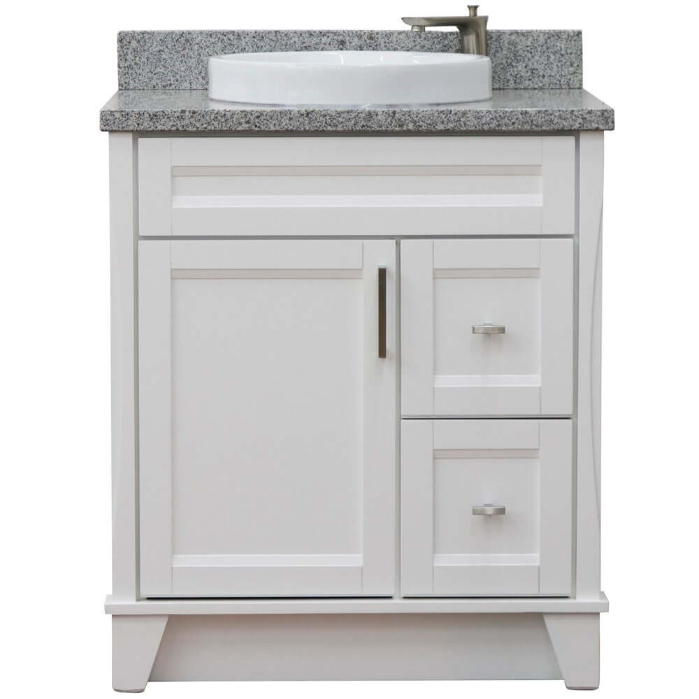 31" Single sink vanity in White finish with Gray granite with round sink - 400700-31-WH-GYRD