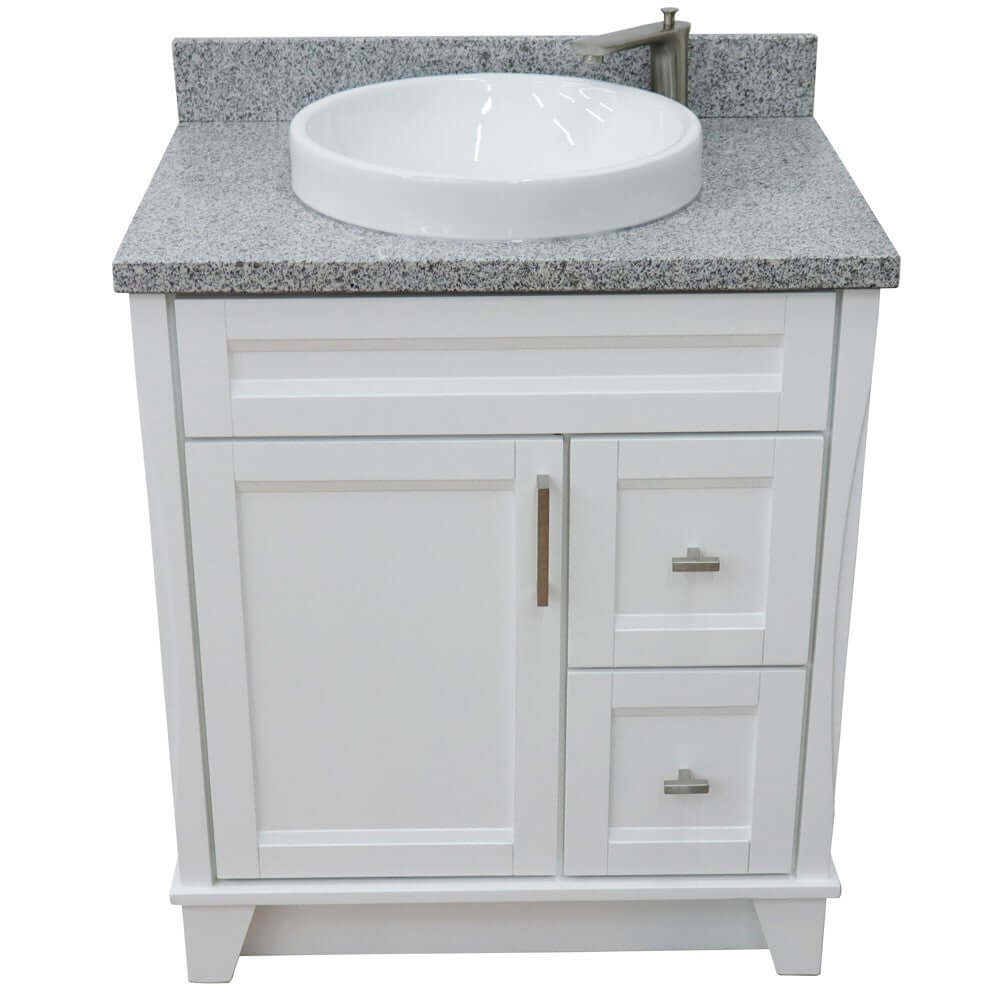 31" Single sink vanity in White finish with Gray granite with round sink - 400700-31-WH-GYRD