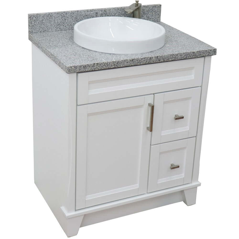 31" Single sink vanity in White finish with Gray granite with round sink - 400700-31-WH-GYRD