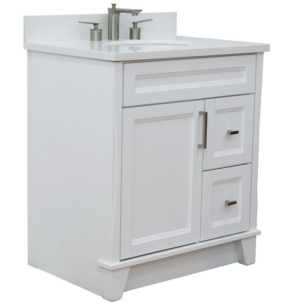 31" Single sink vanity in White finish with White quartz with oval sink - 400700-31-WH-WEO