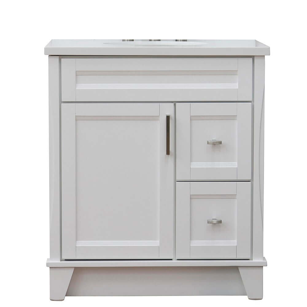 31" Single sink vanity in White finish with White quartz with oval sink - 400700-31-WH-WEO