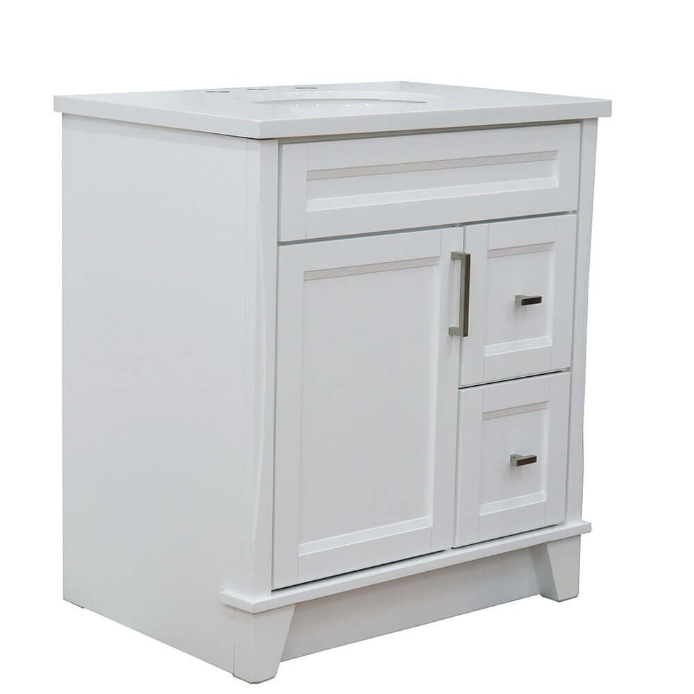 31" Single sink vanity in White finish with White quartz with oval sink - 400700-31-WH-WEO