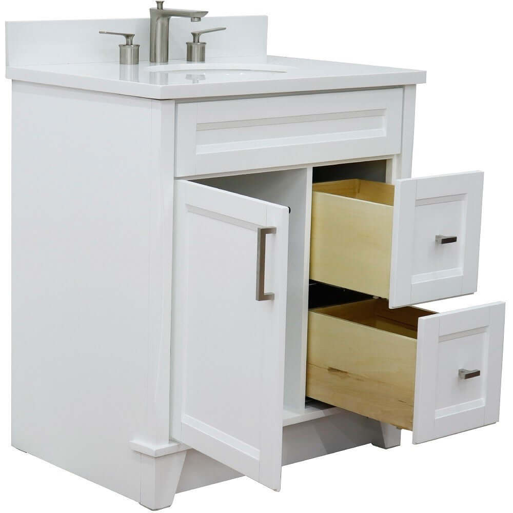 31" Single sink vanity in White finish with White quartz with oval sink - 400700-31-WH-WEO