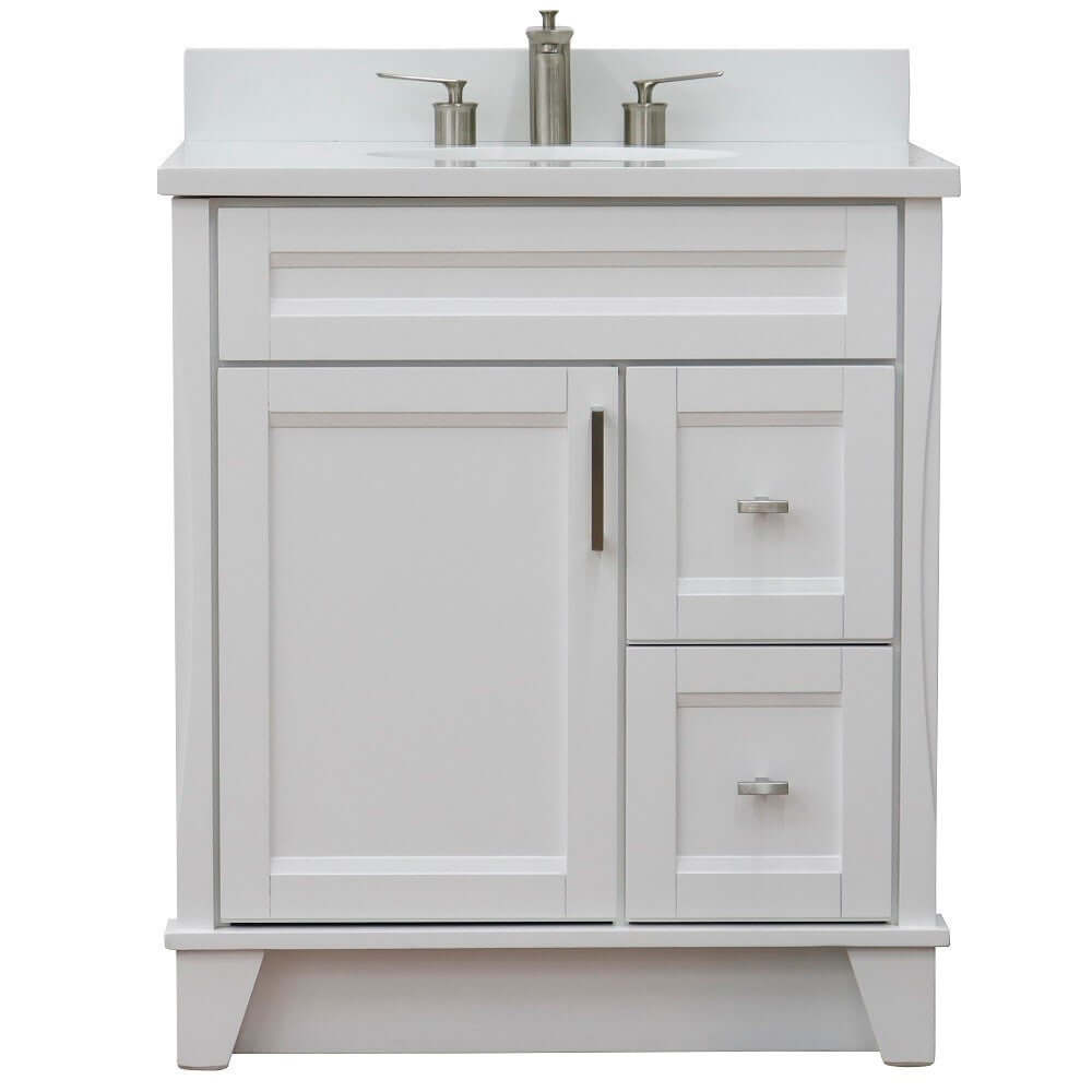 31" Single sink vanity in White finish with White quartz with oval sink - 400700-31-WH-WEO