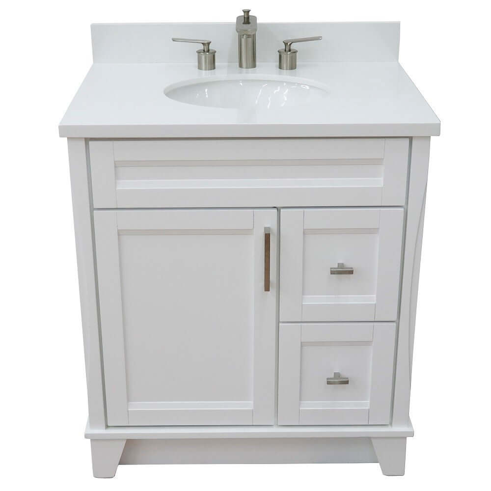 31" Single sink vanity in White finish with White quartz with oval sink - 400700-31-WH-WEO