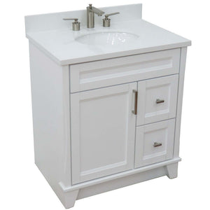 31" Single sink vanity in White finish with White quartz with oval sink - 400700-31-WH-WEO
