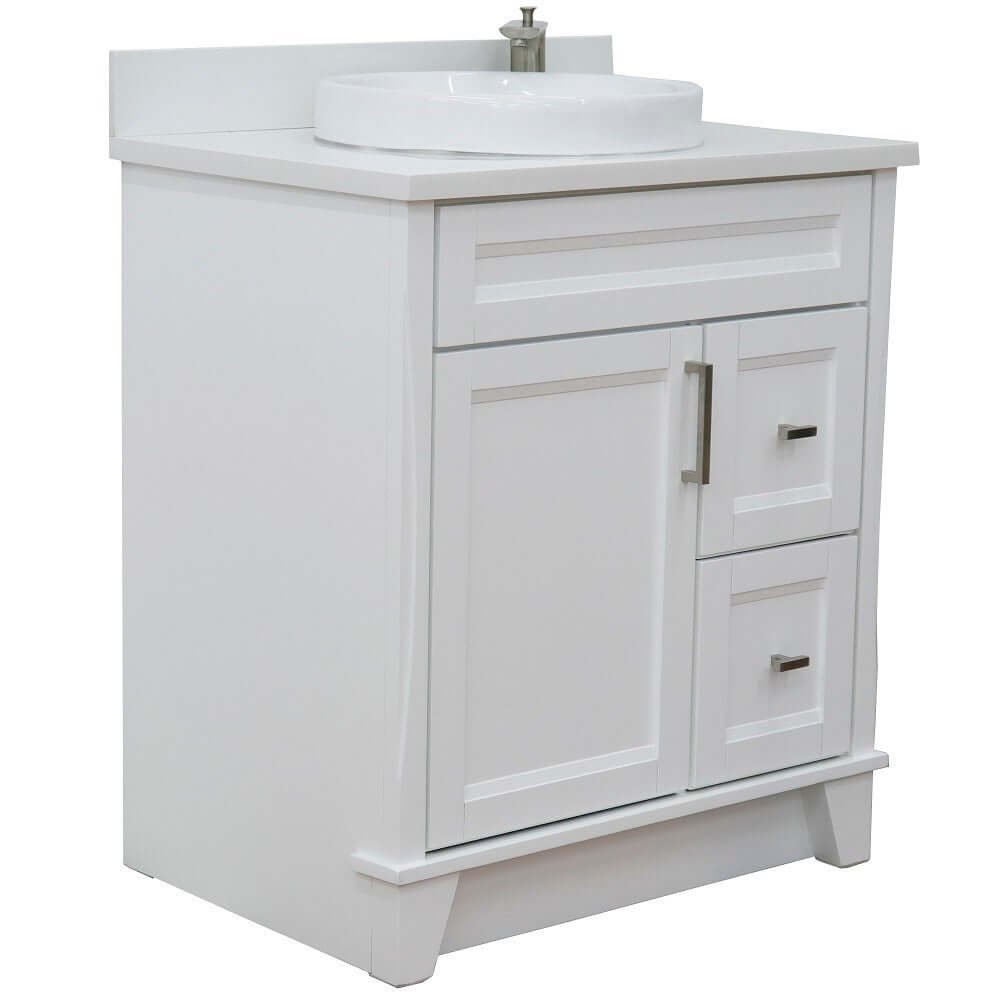 31" Single sink vanity in White finish with White quartz with round sink - 400700-31-WH-WERD