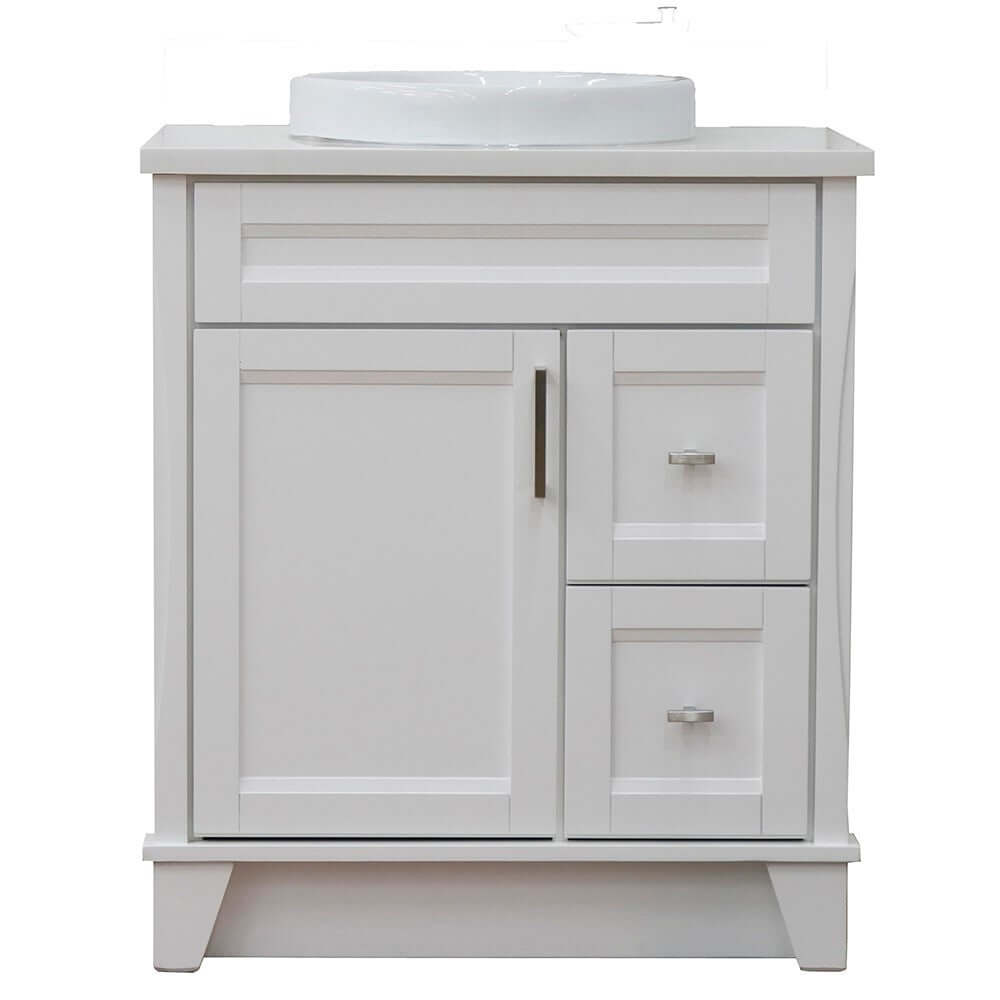 31" Single sink vanity in White finish with White quartz with round sink - 400700-31-WH-WERD