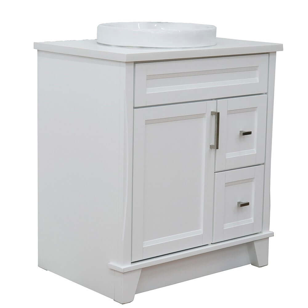 31" Single sink vanity in White finish with White quartz with round sink - 400700-31-WH-WERD