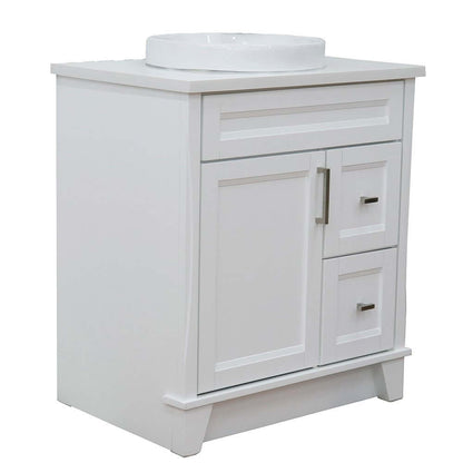 31" Single sink vanity in White finish with White quartz with round sink - 400700-31-WH-WERD