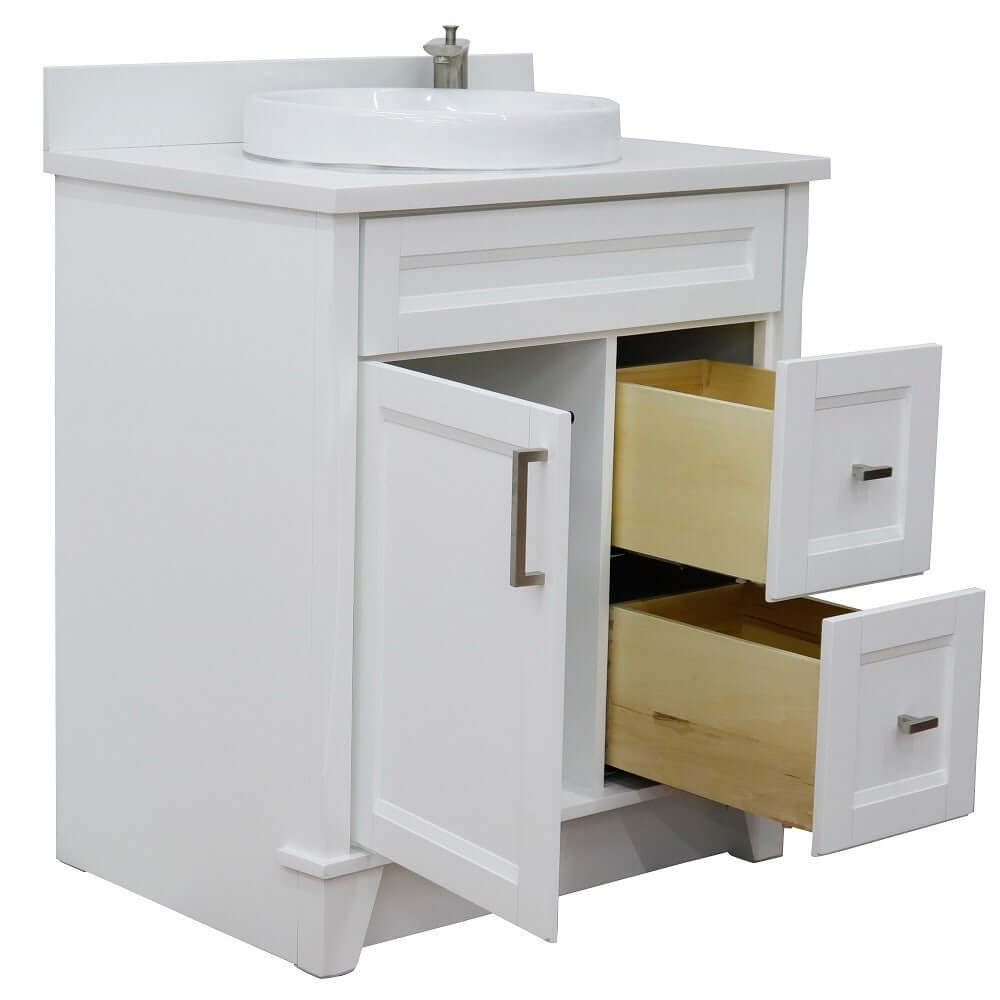 31" Single sink vanity in White finish with White quartz with round sink - 400700-31-WH-WERD