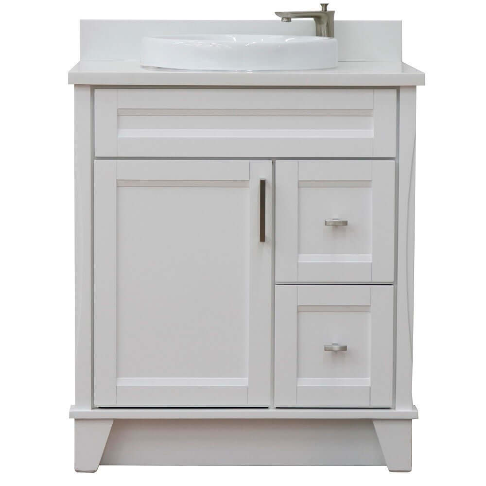 31" Single sink vanity in White finish with White quartz with round sink - 400700-31-WH-WERD