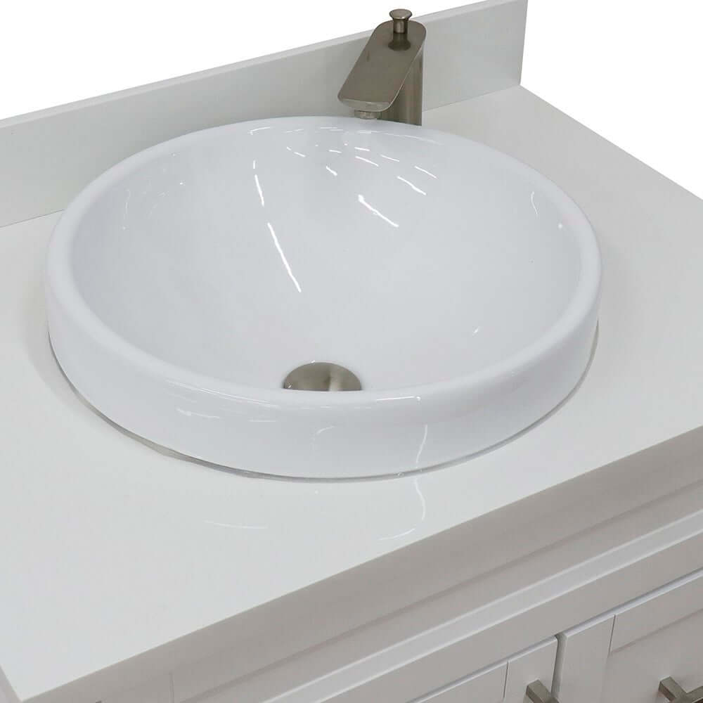 31" Single sink vanity in White finish with White quartz with round sink - 400700-31-WH-WERD