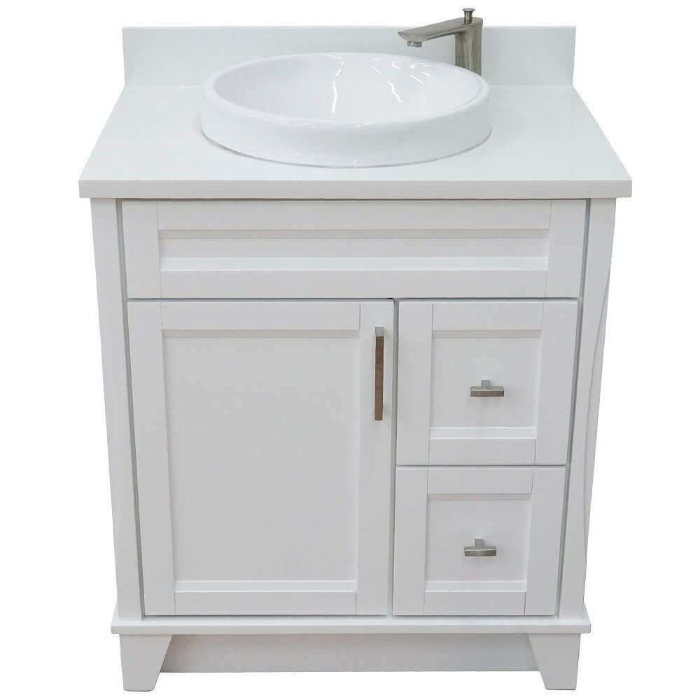 31" Single sink vanity in White finish with White quartz with round sink - 400700-31-WH-WERD