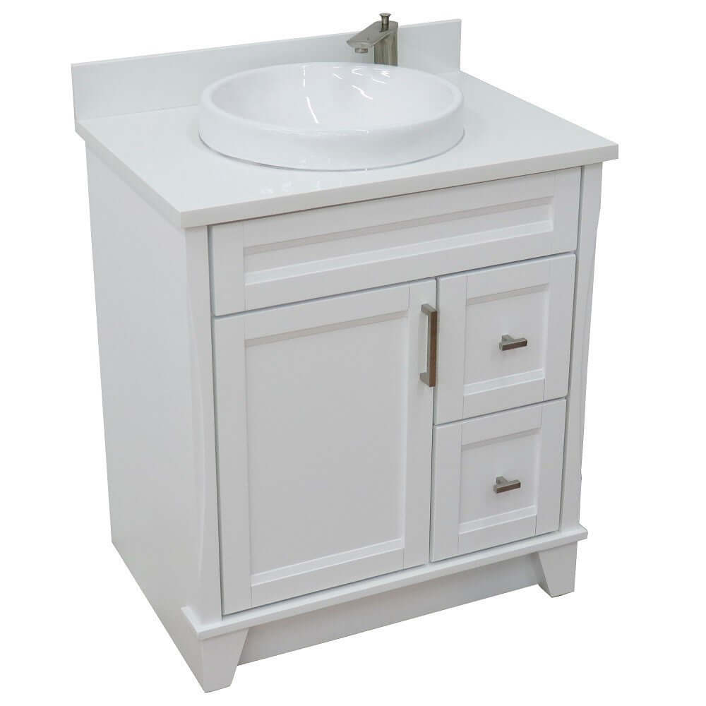 31" Single sink vanity in White finish with White quartz with round sink - 400700-31-WH-WERD