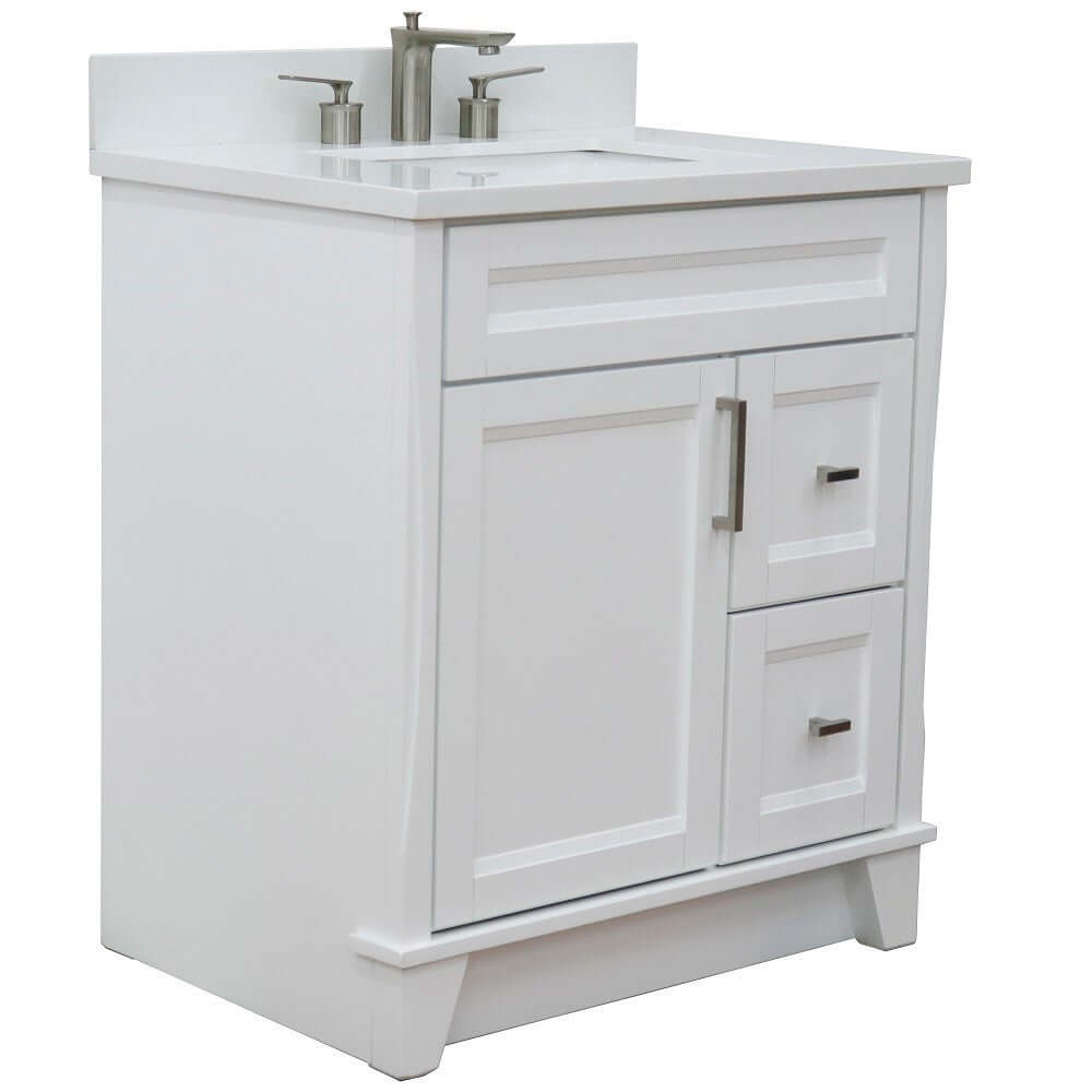 31" Single sink vanity in White finish with White quartz with rectangle sink - 400700-31-WH-WER