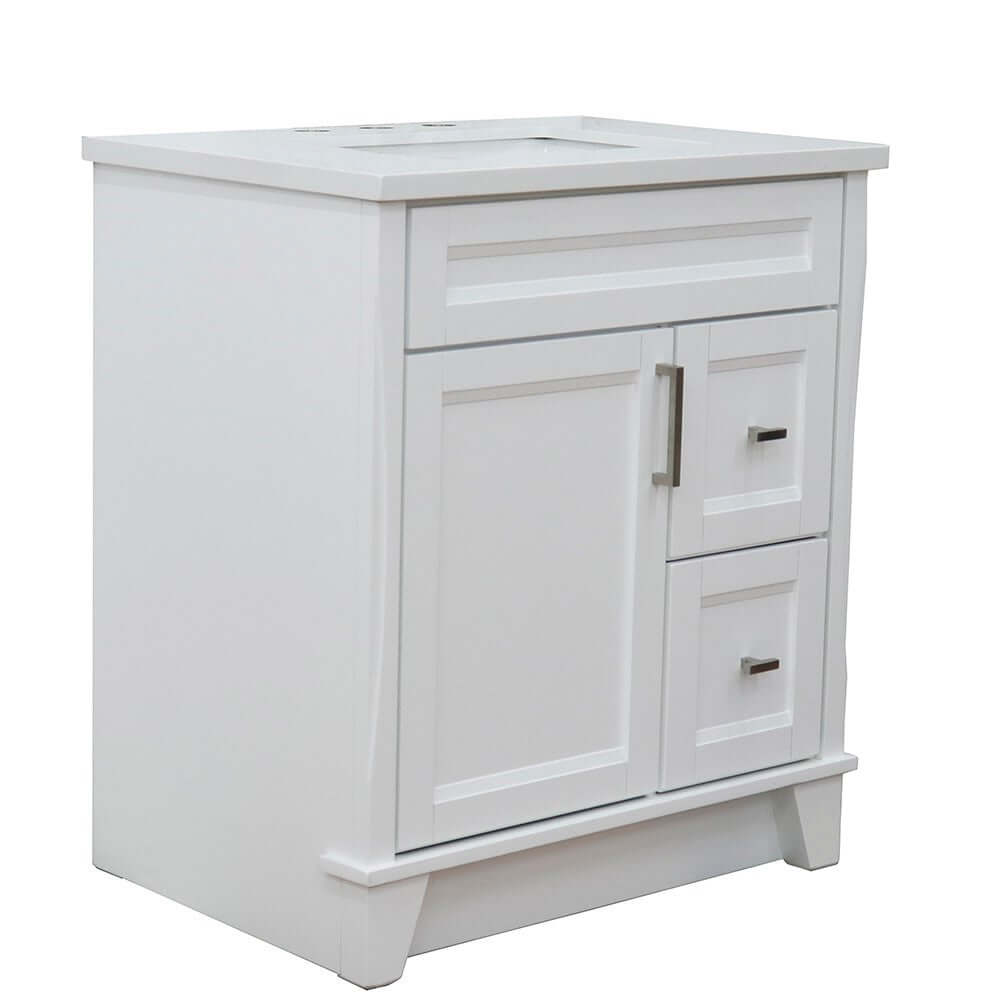 31" Single sink vanity in White finish with White quartz with rectangle sink - 400700-31-WH-WER