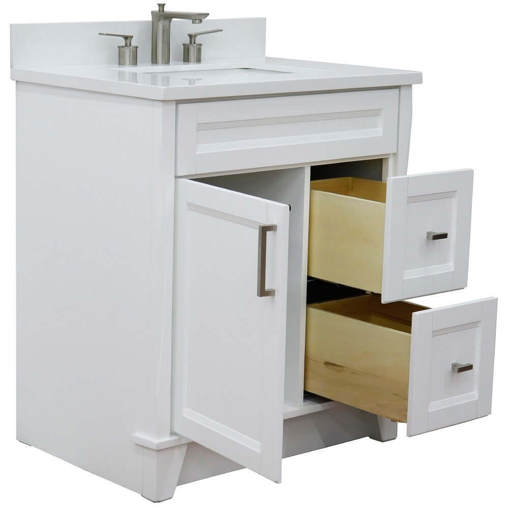 31" Single sink vanity in White finish with White quartz with rectangle sink - 400700-31-WH-WER