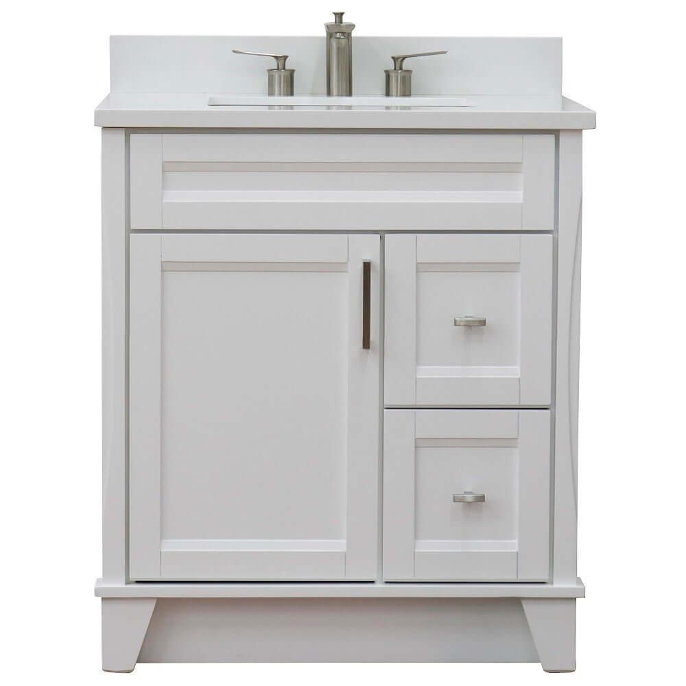 31" Single sink vanity in White finish with White quartz with rectangle sink - 400700-31-WH-WER