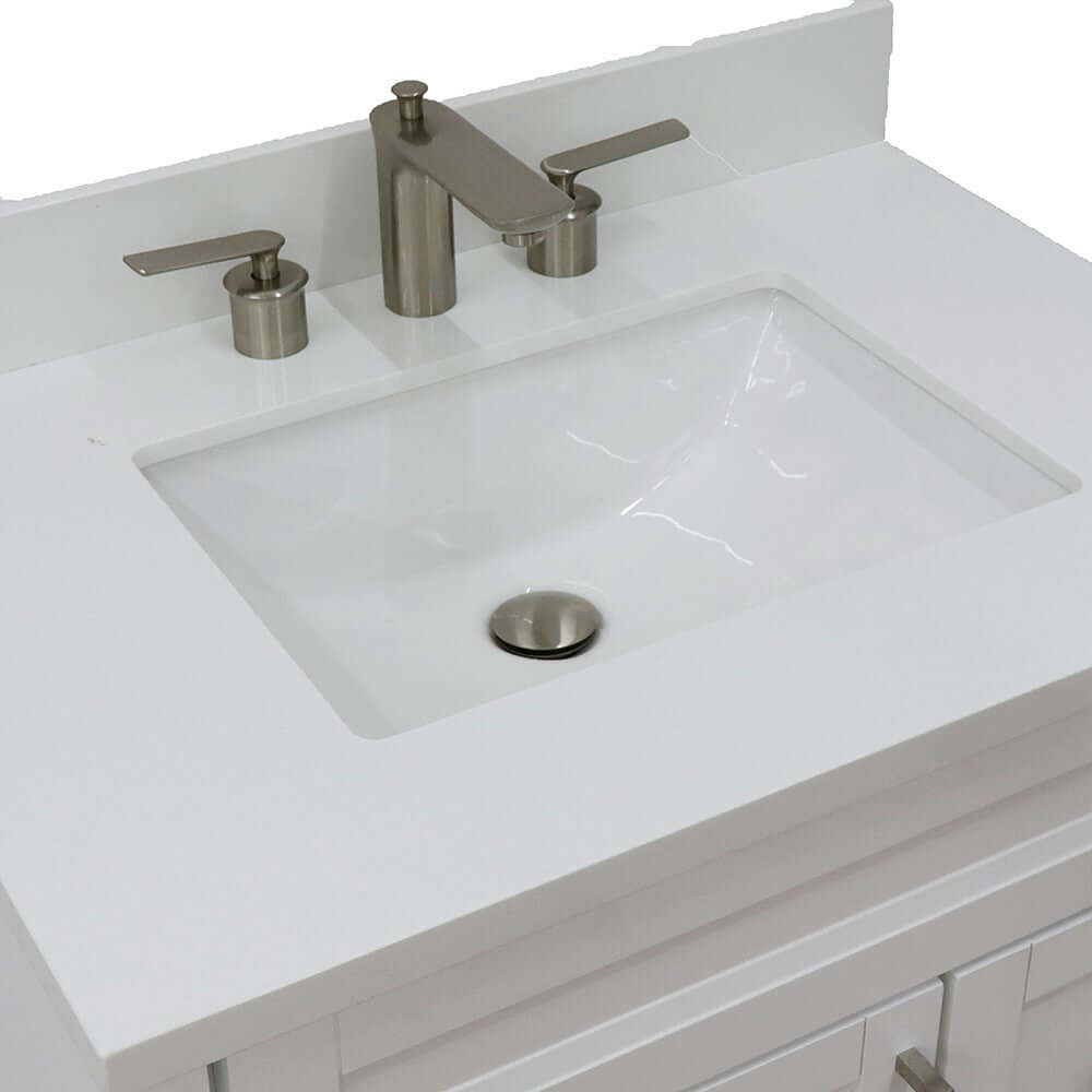 31" Single sink vanity in White finish with White quartz with rectangle sink - 400700-31-WH-WER