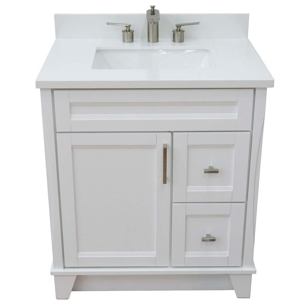 31" Single sink vanity in White finish with White quartz with rectangle sink - 400700-31-WH-WER