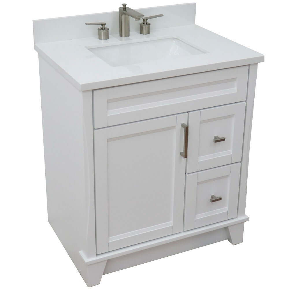 31" Single sink vanity in White finish with White quartz with rectangle sink - 400700-31-WH-WER