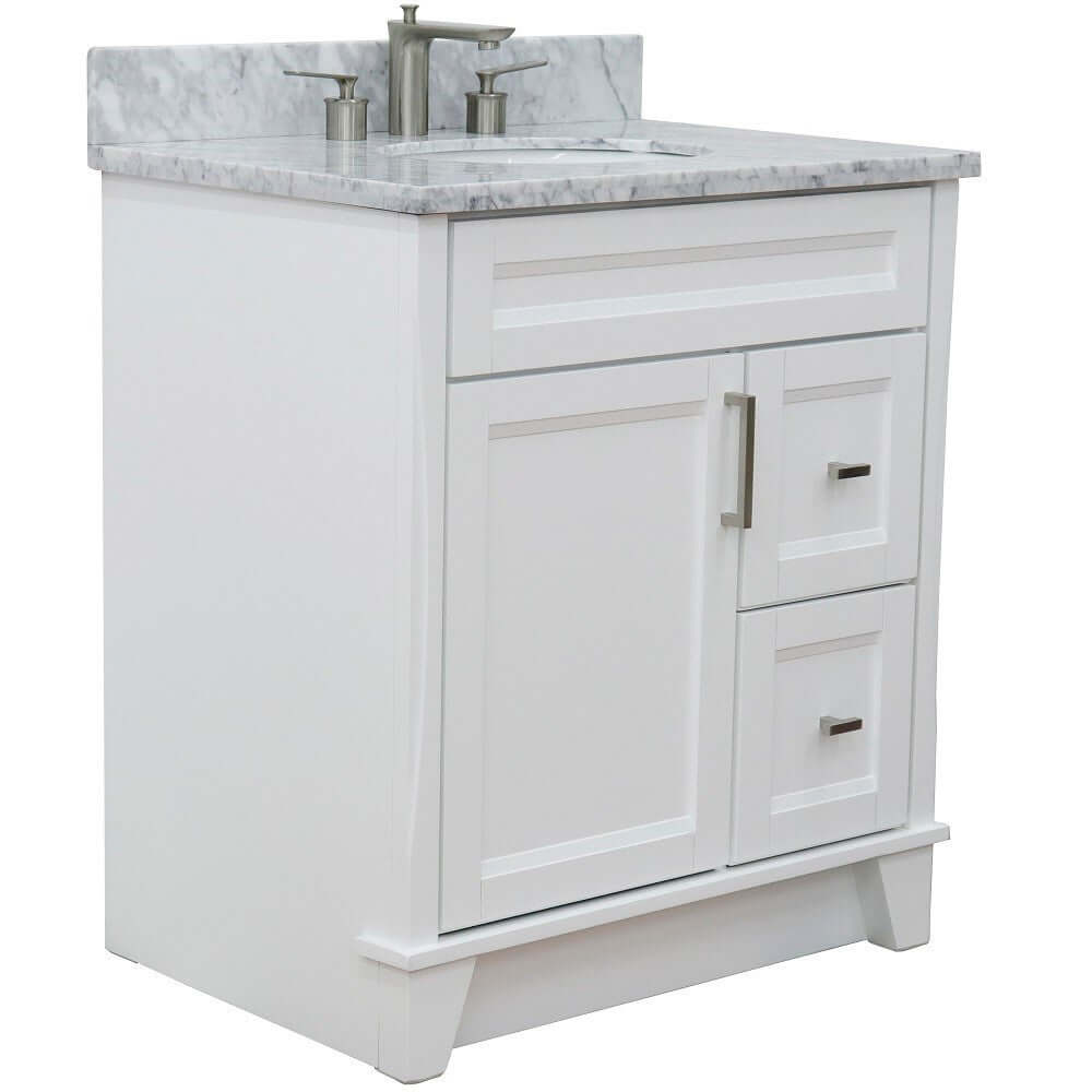 31" Single sink vanity in White finish with White Carrara marble with oval sink - 400700-31-WH-WMO