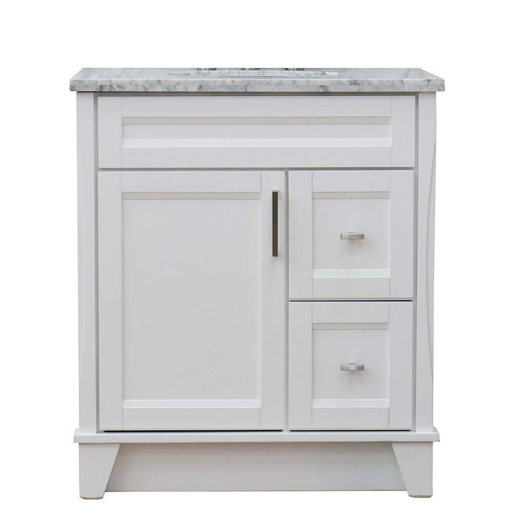 31" Single sink vanity in White finish with White Carrara marble with oval sink - 400700-31-WH-WMO