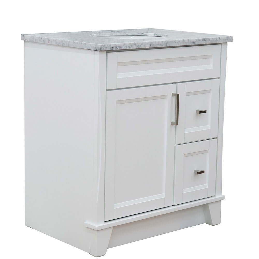 31" Single sink vanity in White finish with White Carrara marble with oval sink - 400700-31-WH-WMO