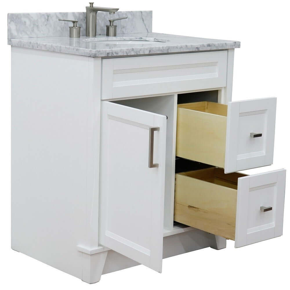 31" Single sink vanity in White finish with White Carrara marble with oval sink - 400700-31-WH-WMO