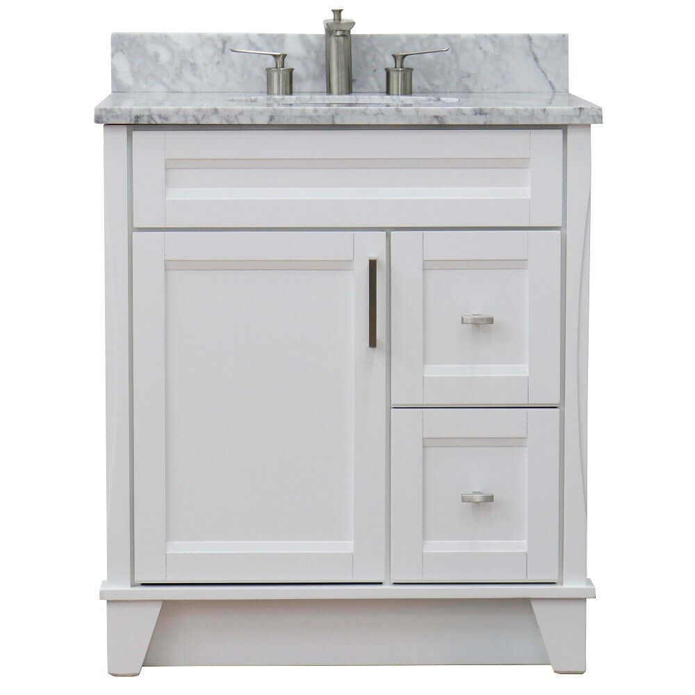 31" Single sink vanity in White finish with White Carrara marble with oval sink - 400700-31-WH-WMO