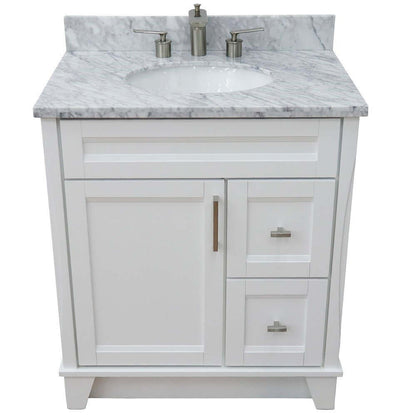 31" Single sink vanity in White finish with White Carrara marble with oval sink - 400700-31-WH-WMO