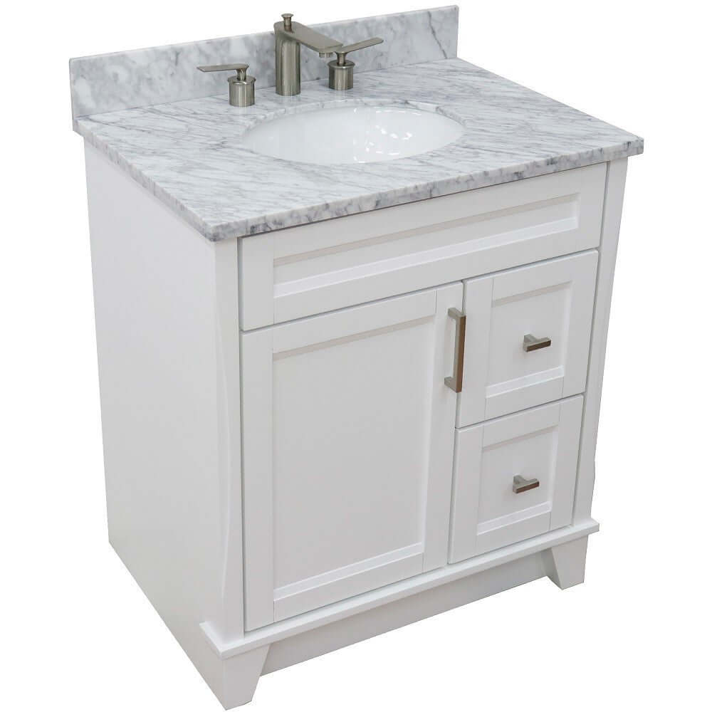 31" Single sink vanity in White finish with White Carrara marble with oval sink - 400700-31-WH-WMO