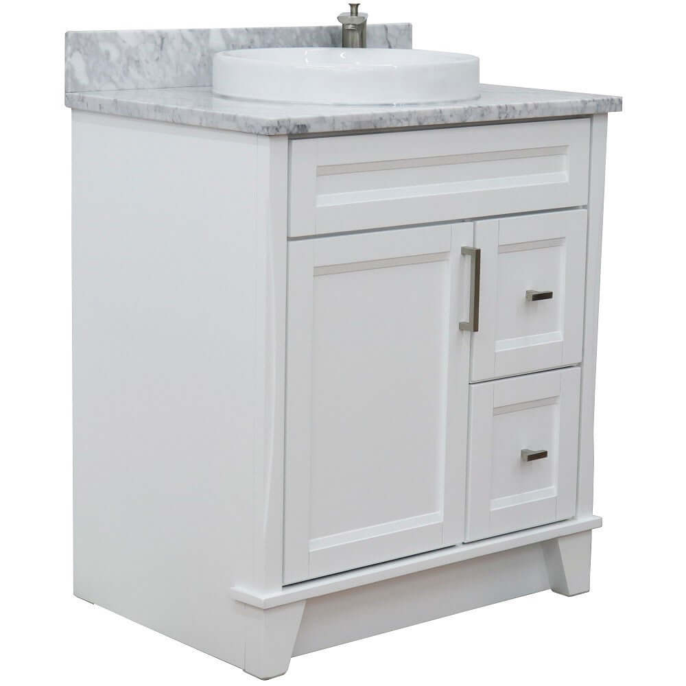 31" Single sink vanity in White finish with White Carrara marble with round sink - 400700-31-WH-WMRD